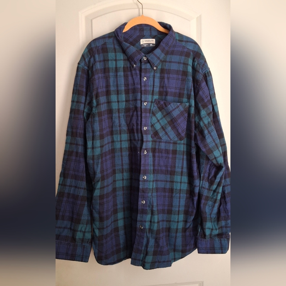 Magellan Canyon Creek Blue Green Plaid Flannel Button Up Classic Fit Mens sz 2XL